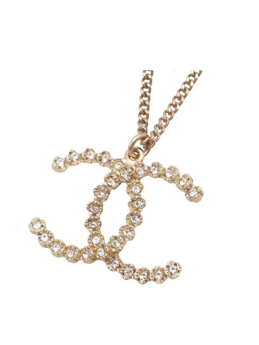 Chanel Necklace CC Logo Gold Metal Rhinestone